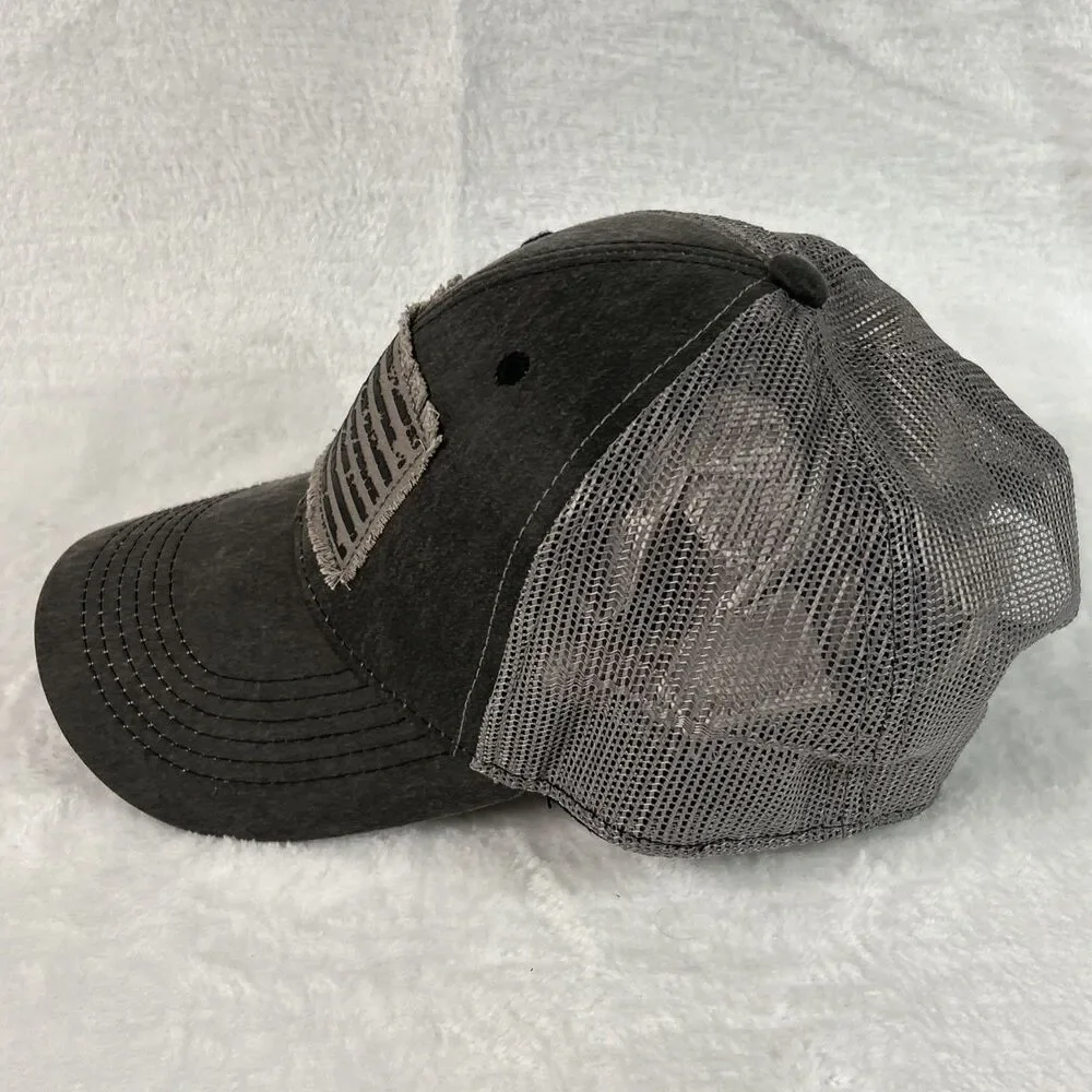 Distressed Flag Hat Gray Mens Hat Adjustable Ball Cap Baseball